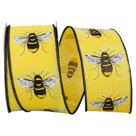 JAM Paper 2.5" x 10yd. Faux Linen Wired Honeybee Ribbon